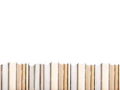 Row of books turned spines out on shelf